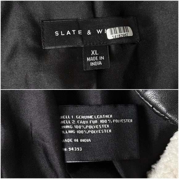 SLATE & WILLOW Genuine Leather & Faux Sherpa 70s
Aviator Moto Biker Jacket XL - Picture 7 of 10